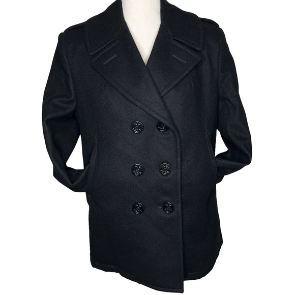 DSCP Quarterdeck Black Wool Navy Pea Coat Overcoat Size 14R US Enlisted Military - Picture 8 of 16
